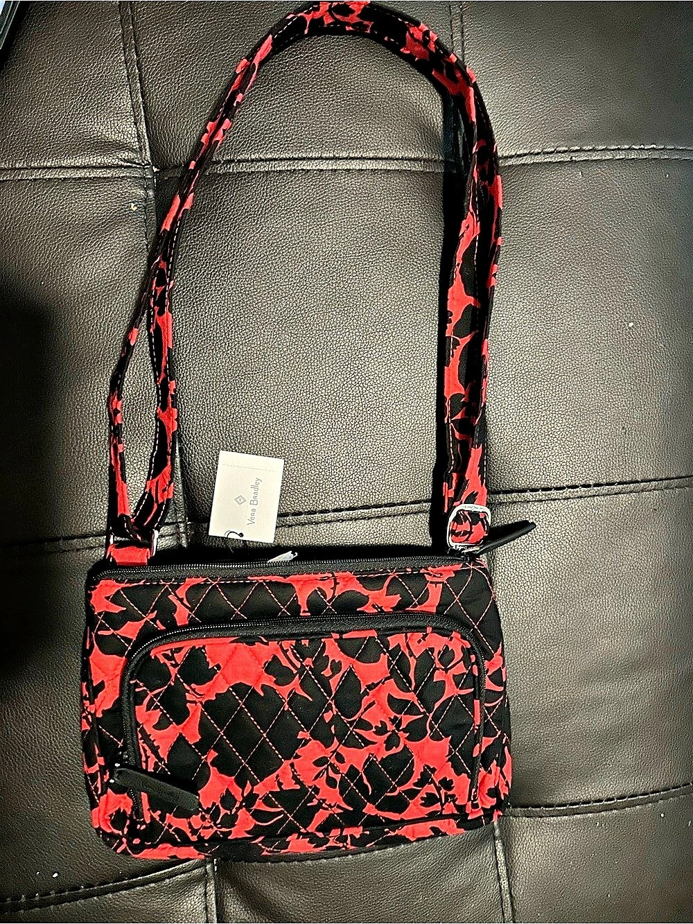Vera Bradley RFID All in One Crossbody Red & Black Floral Bag